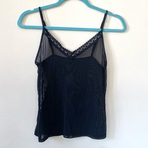 Vintage 90s Black Mesh Sheer Lace Bow Lingerie Camisole Size Small